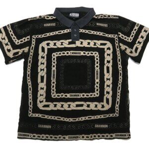 Kidda Christopher Shannon Polo Shirt Mens Large Black Chain Print Necklace S/S‎